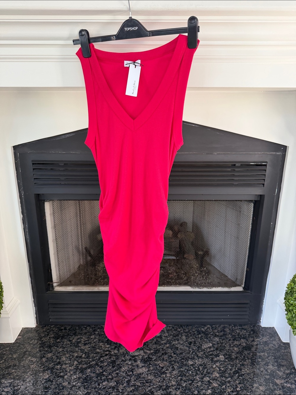 Michael Stars Hot Pink V-Neck Midi Dress